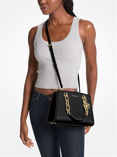 michael kors cynthia small leather satchel black|Michael Kors Cynthia Small Leather Satchel .